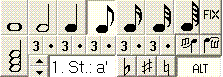 Die Notenwert-Palette im Notenschreibprogramm OCTAVA